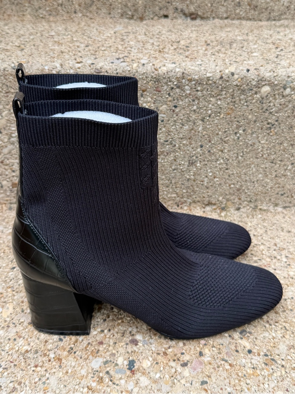 JANE AND THE SHOE Black Knit Sock Heeled Boots